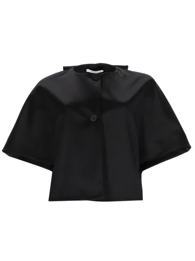 Max Mara Omélia Satin Polyester Wrap Coat In Black