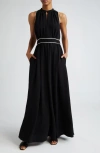 MAX MARA ONCE CONTRAST TRIM CREPE HALTER MAXI DRESS