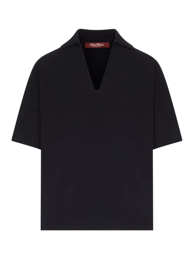 Max Mara Oncia V-neck Short-sleeve Polo-collar T-shirt In Black