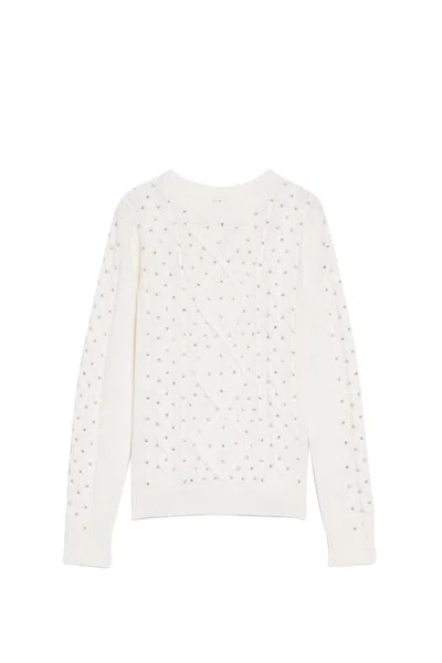 MAX MARA ONDE WHITE WOOL BLEND SWEATER