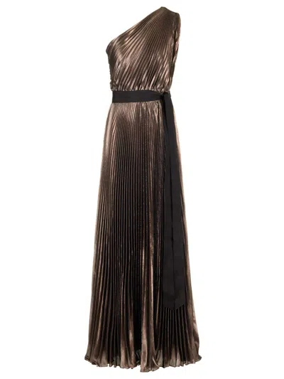 Max Mara One-shoulder Dress In Lamé Silk Dresses Silver