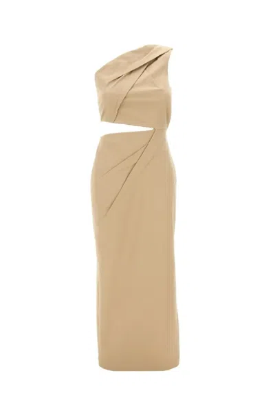 Max Mara One-shoulder Dress With Elegant Draping And Cut-out Detail In Neutrals
