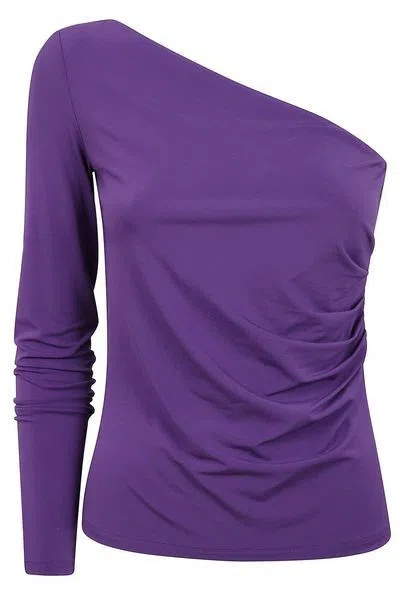 Max Mara One-shoulder Gathered Top In Purple