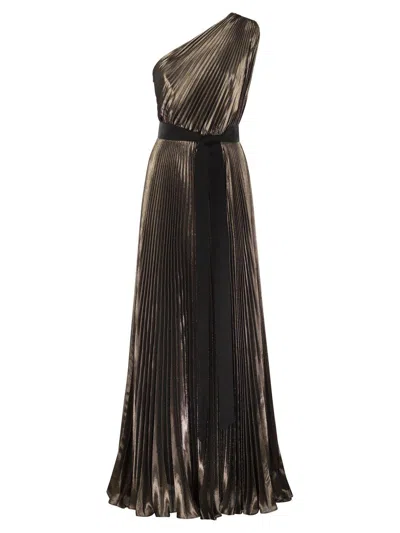 Max Mara One-shoulder Pleated Dress In Bronze