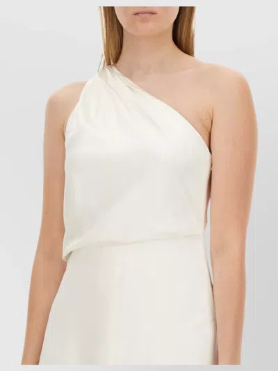Max Mara One Shoulder Satin Floor-length Dress In White