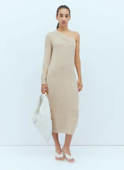 Max Mara One-sleeve Rib Maxi Dress In Cream