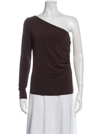 Pre-owned Max Mara One-shoulder Long Sleeve Top In Brown