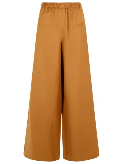 MAX MARA ONORE BROWN LINEN BLEND TROUSERS