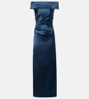 Max Mara Opaco Gathered Satin Gown In Blue