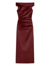 Max Mara Long Dress With Side Slit And Ruching In Burgundy