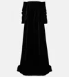 Max Mara Open-back Cotton Velvet Gown In Black