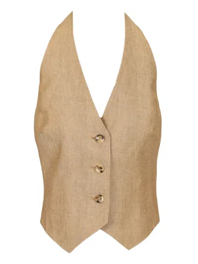 Max Mara Open Back Vest Jackets Beige