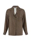 Max Mara Open Front Printed Silk Shirt In Brown