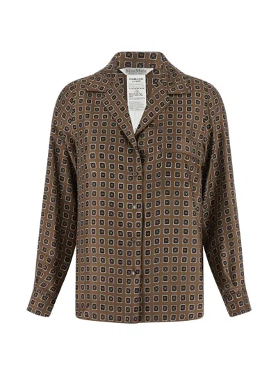 Max Mara Open Front Printed Silk Shirt In Brown