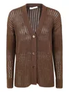Max Mara V-neck Sheer Knit Ribbed Cardigan In Brown