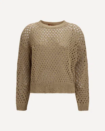 Max Mara Open Knit Cotton Sweater With Sequins In Neutral