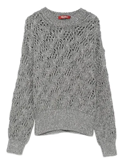 Max Mara Open-knit Crewneck Jumper In Gray