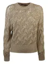 Max Mara Open-knit Crewneck Sweater In Sand