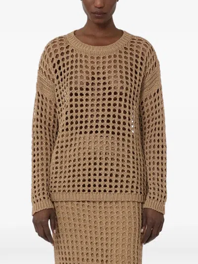 Max Mara Open Knit Long-sleeved Top In Neutral