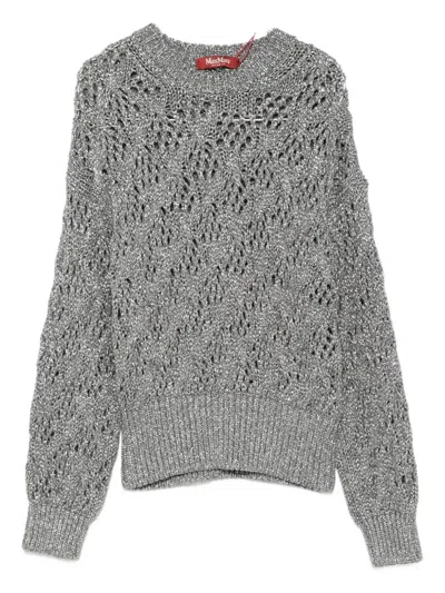 Max Mara Metallic Open-knit Crewneck Sweater In Gray