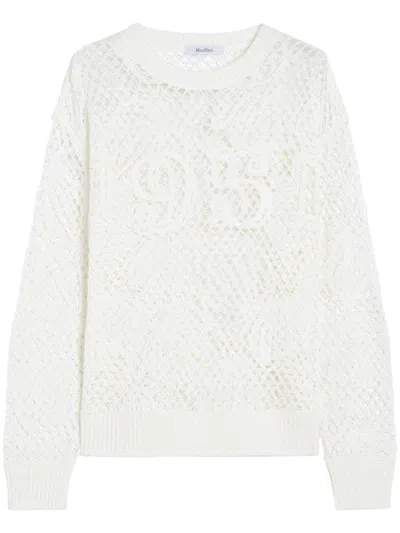 Max Mara Open-knit White Sweater With Textured Detail