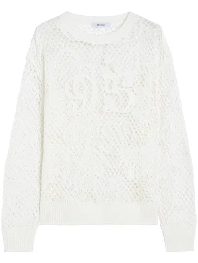 MAX MARA MAX MARA OPEN-KNIT WHITE SWEATER WITH TEXTURED DETAIL