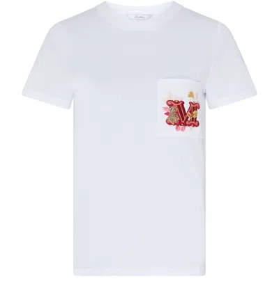 Max Mara T-shirt With Embroidered Pocket In Bianco