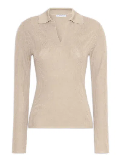 Max Mara Open Polo Cashmere Silk Sweater, Regular Fit, Long Sleeves In Beige