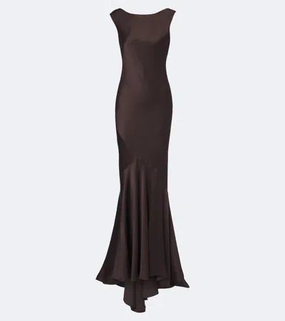 Max Mara Open-back Satin Maxi Dress In Brown