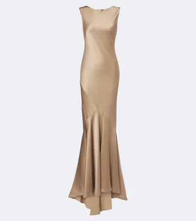 Max Mara Open-back Satin Maxi Dress In Sand
