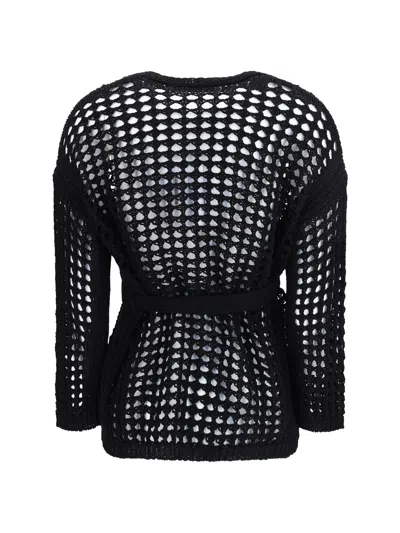 Max Mara Open-knit Cotton Cardigan In Black