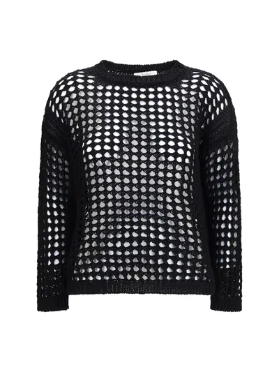 Max Mara Open-knit Sweater In Linen And Cotton Yarn In Black