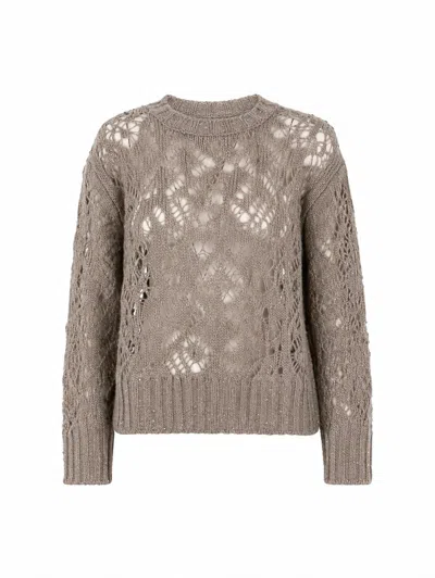 Max Mara Openwork Sequin-embroidered Cotton Sweater In Gray