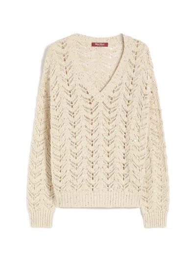 Max Mara Studio Linen Blend V-neck Sweater In Neutral
