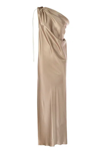 Max Mara Opera - Silk Satin One-shoulder Dress In Bronze
