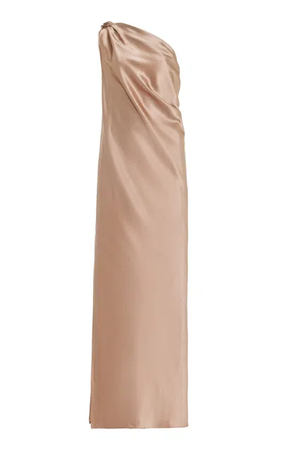 Max Mara Opera Asymmetric Silk Maxi Dress In Bronze