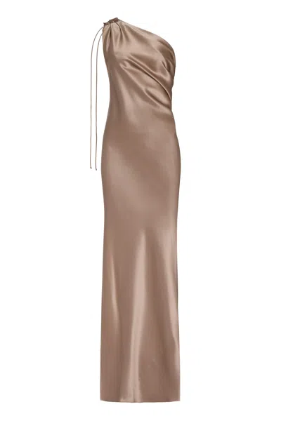 Max Mara Opera One Shoulder Dress In Brown