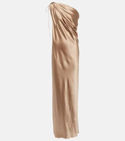 Max Mara Draped Silk Satin One Shoulder Dress In Bronze