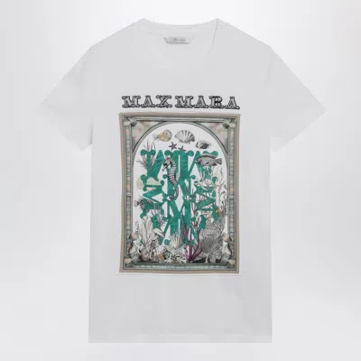 Max Mara Optical White Cotton Jersey T-shirt With Front Print In Animal Print