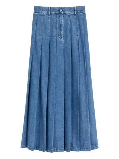 Max Mara Opunzia Pleated Denim Skirt In Blue