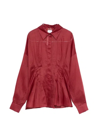Max Mara Studio Classic Front Pleat Shirt With Hidden Button Closure In Burgundy