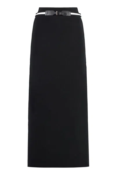 Max Mara Ora Side Slit Maxi Skirt With Tipping In Black