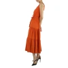 Max Mara Kren Tiered Paneled Cotton-poplin And Jersey Midi Dress In Orange