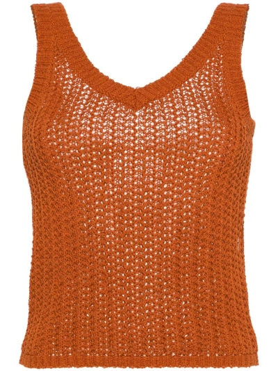 Max Mara Orange Open Knit Tank Top In Brown