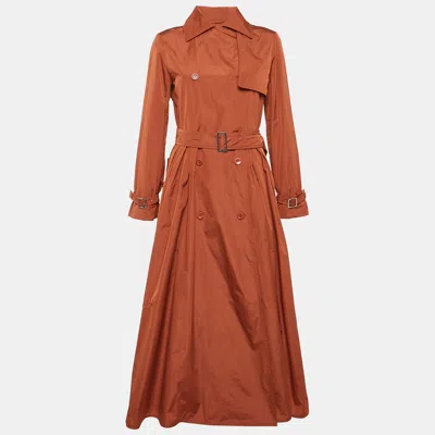 Pre-owned Max Mara Orange Taffeta Double Breasted Tubinga Trench Coat M