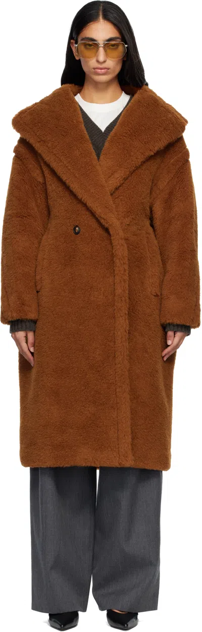 Max Mara Tedgirl Oversize Double Breasted Alpaca Blend Coat In Brown