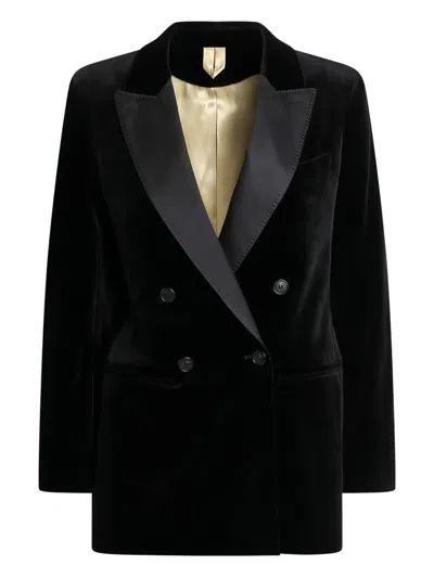 Max Mara Orario Velvet Double-breasted Jacket In Black