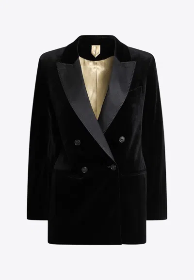 Max Mara Orario Velvet Double-breasted Jacket In Black