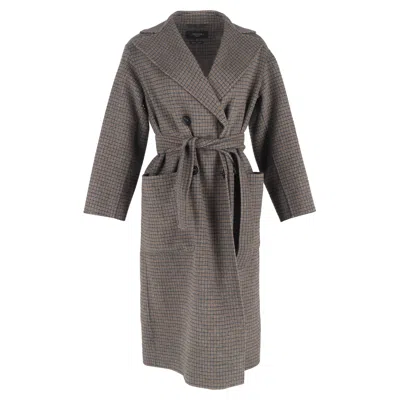 Max Mara Orense Plaid Double-breasted Coat In Brown Wool