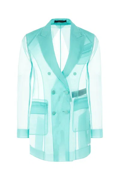 Max Mara Peak Lapels Organza Blazer In Blue
